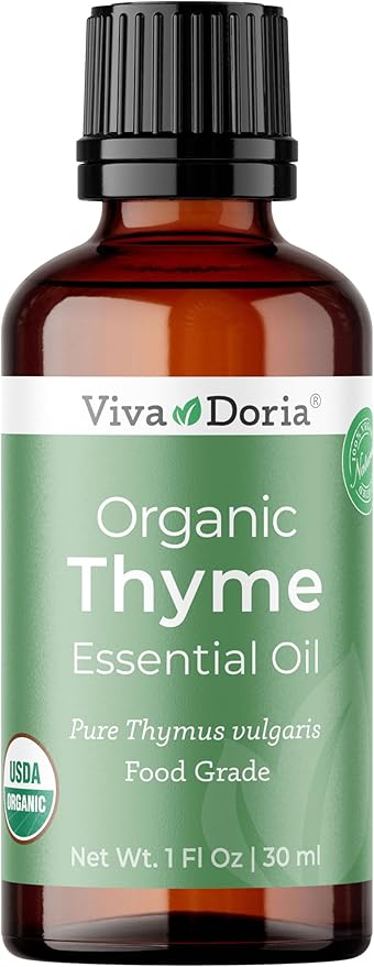 Viva Doria Thyme Essential Oil, USDA Certified, Organic Thyme Oil, 100% Pure, Natural Essential Oil, Undiluted, for Aromatherapy | Food Grade, 30 mL (1 Fluid Ounce)