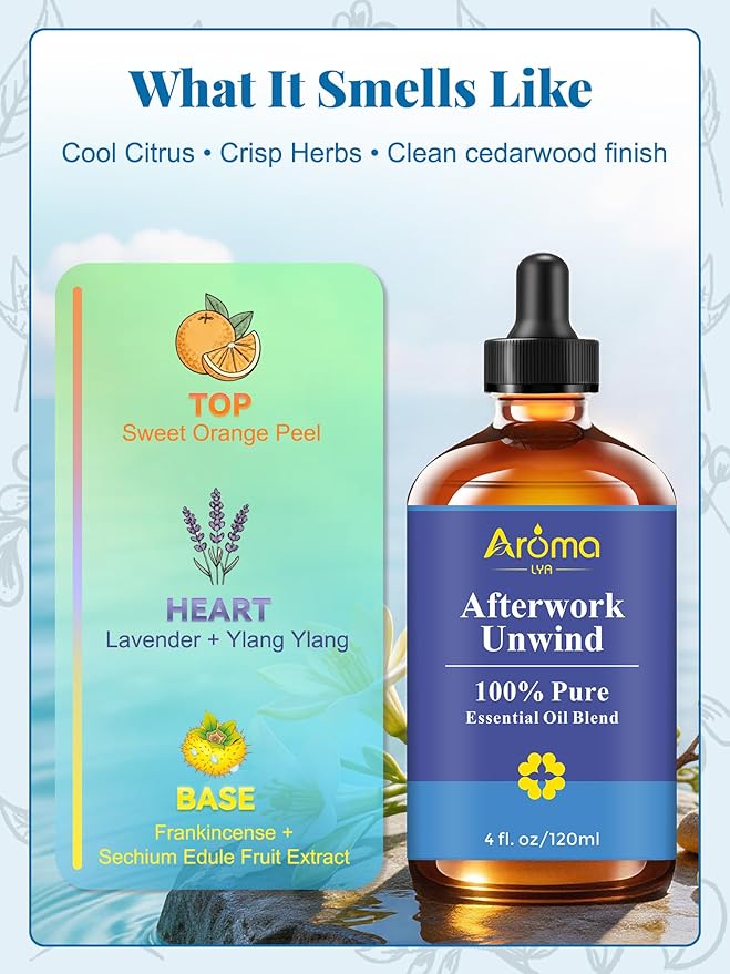 Afterwork Unwind — A 100% Pure Essential Oil Blend Bright Citrus-Floral Diffuser Blend that Helps You Switch Off The Noise of The Day, Essential Oils for Diffusers for Home