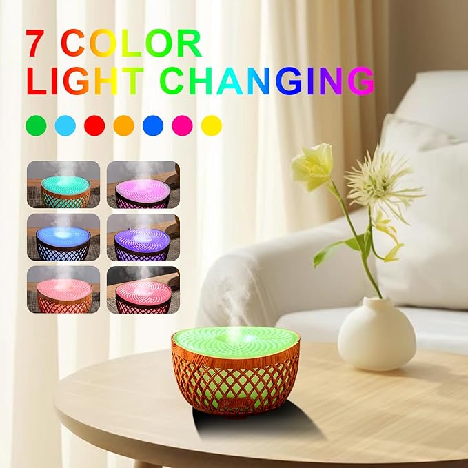 Aromatherapy Essential Oil Diffuser, 320ml Ultrasonic Fragrant Oil Large Room Humidifier, Diffusers for Home(Waterless Auto-Off, 7 Color LED Lights,Cool Mist Humidifiers)