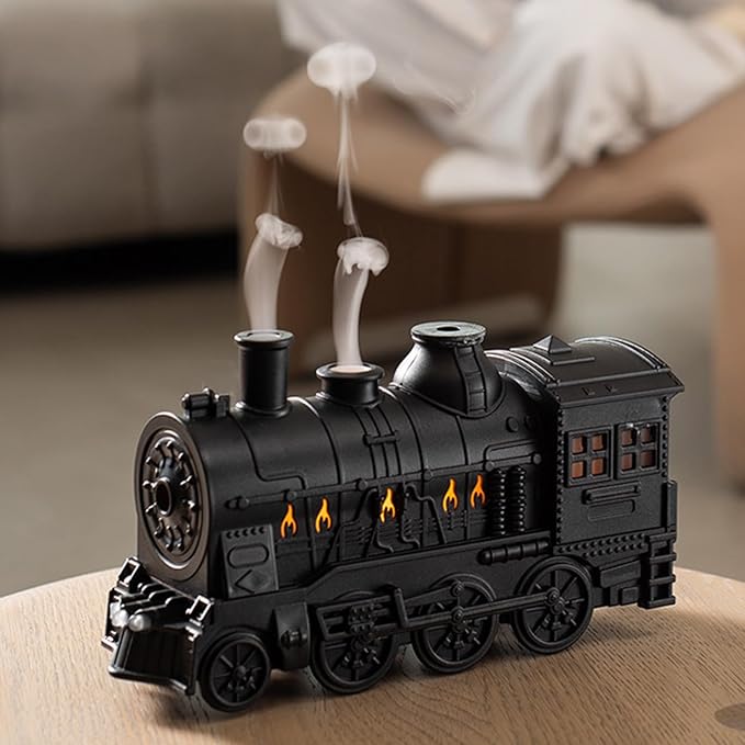 300ML Essential Oil Diffuser, Aromatherapy Diffuser Cool Mist Humidifier with Night Light, Dual Spray Modes Train Humidifier, Train Diffusers for Bedroom Office Desktop (Black)
