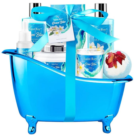 Mothers Day Gifts for Women Bath & Body Gift Set, Bath Basket Spa kit Gifts for Her Him Birthday Gift for Woman, Self-care Home Spa Kit, 8pcs Christmas Gift for Women Ocean Vanilla, Spa Gift Baskets