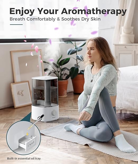 BREEZOME 4L Humidifiers for Bedroom, Essential Oil Diffuser, Top Fill Cool Mist Ultrasonic Humidifiers for Baby, Plants, Nursery, Humidifier for Large Room Last up to 50 Hours, Quiet Operation