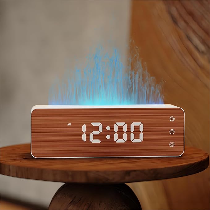 ClocTeck Flame Diffuser Humidifier, 700ml Large Fire Diffuser Humidifier for Desk, Full-Color Adjustable, Time & Humidness Display, 26dB Quiet, Cool Mist Diffuser, Essential Oil Diffuser for Bedroom