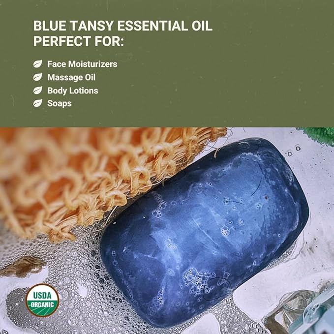Organic Blue Tansy Essential Oil Direct from Malagassi Essential Oils - Ideal in Face Oil - Organic Blue Tansy for Candle Making and Soap Making (8 oz)