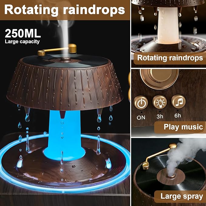 Morbou Raindrop Aroma Diffuser Room Humidifier with White Noise, 7-Color Air Mist Essential Oil Diffuser Sleep Sounds Aroma Rain Drop, with Remote Control Extra 2 Essential Oils