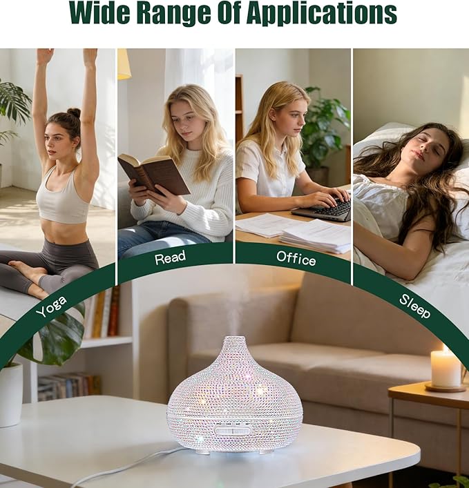 Bling Rhinestone Onion Aromatherapy Diffuser for Home Bedroom 500ml Large Oil Diffuser Artistic Charm with Vibrant 7-Color Ambient Lighting Cool Mist Humidifier