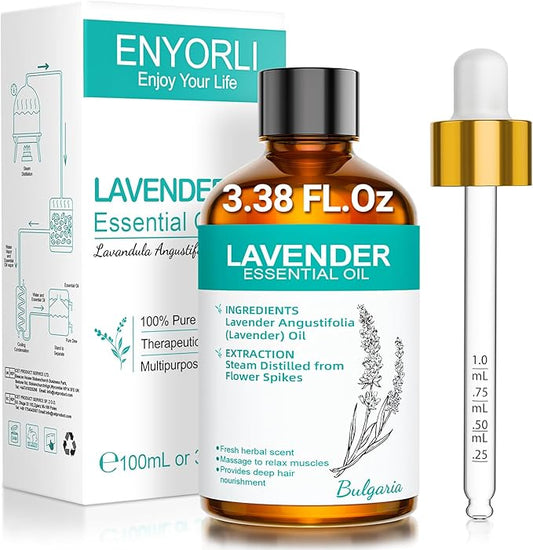 Lavender Essential Oil 3.38 fl oz (100ml), Lavender Oil for Home & Daily Use, for Women & Men, Suitable for Diffuser, Bath & DIY, Large Size for Long-Lasting & Versatile Use