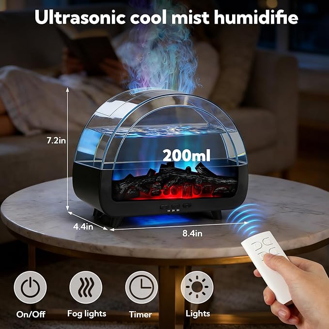 3 Pack Flame Essential Oil Diffuser 200ml Ultrasonic Cool Mist Humidifier 12 Colors LED Light with Remote Control Aromatherapy Diffuser for Home Bedroom Hotel Office Spa Yoga,Black