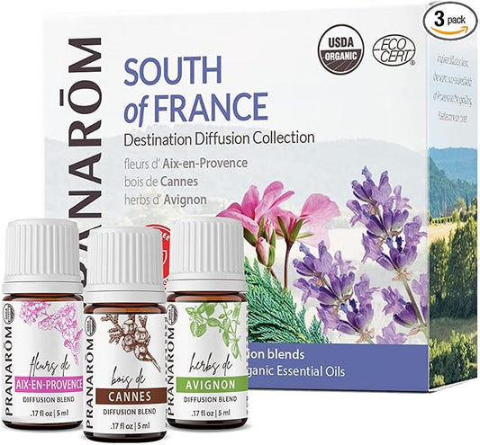 Pranarom - South of France Diffusion Essential Oil Kit (3 - Pack of 5ml) Aix-en-Provence, Cannes, and Avignon - 100% Pure Essential Oil | USDA and ECOCERT Certified Organic