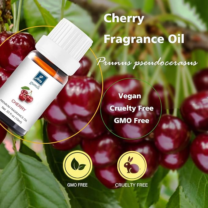 GM Gumili Cherry Essential Oil - Pure Organic Scent for Aromatherapy, Diffusers, Spray, Skin & Hair Care, Massage, DIY Candles & Soap, Perfume - Fruity Fragrance, 10mL