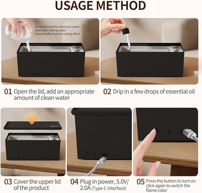 Essential Oil Diffuser 280ml, Flame Humidifier with Remote Control & 7 Color LED Lights, Ultrasonic Aromatherapy Diffuser for Home Bedroom Office(HY-05B)