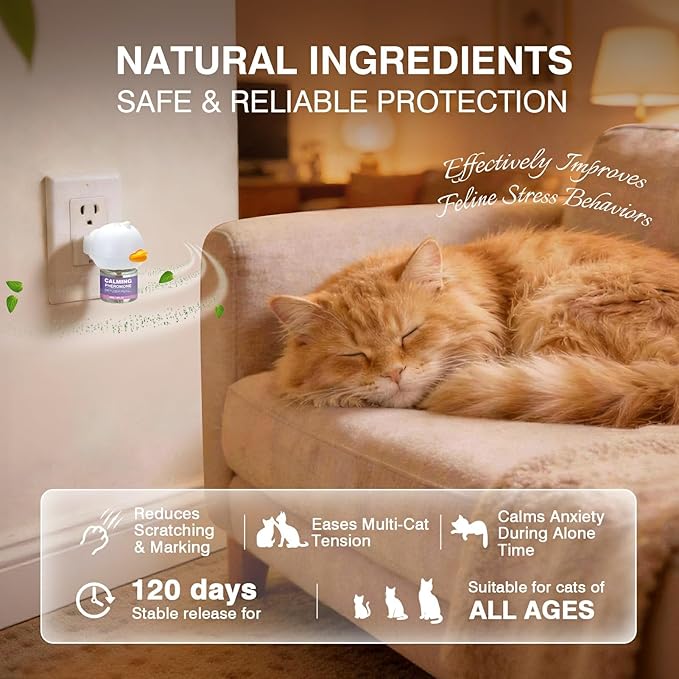 Tcllka Relieve Anxiety Stress Cat Calming Diffuser Comfort for Cats Fits All Cats