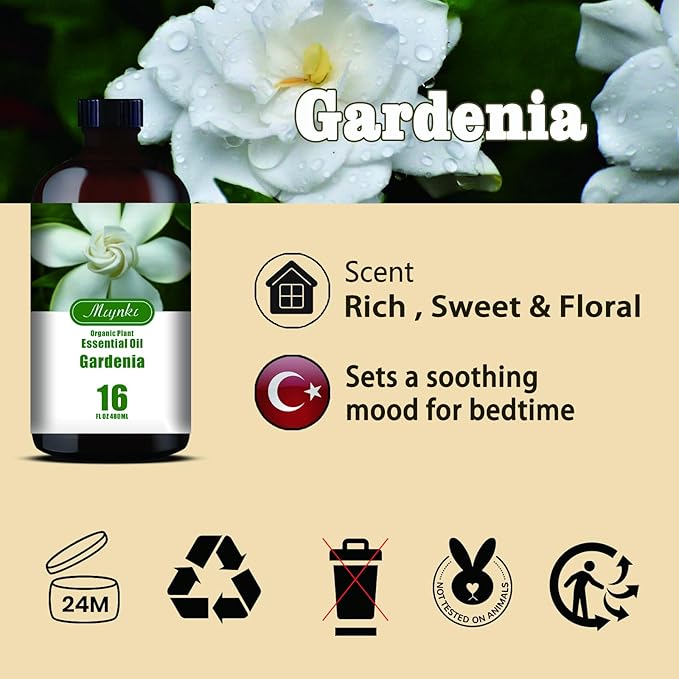 Gardenia Essential Oil – MLYNKL Gardenia Oils 16.33 fl oz for Diffusers, Humidifiers, Massage, DIY Candles, Soap, Cleaning, Home, Yoga, Office, Gifts - 490 ml