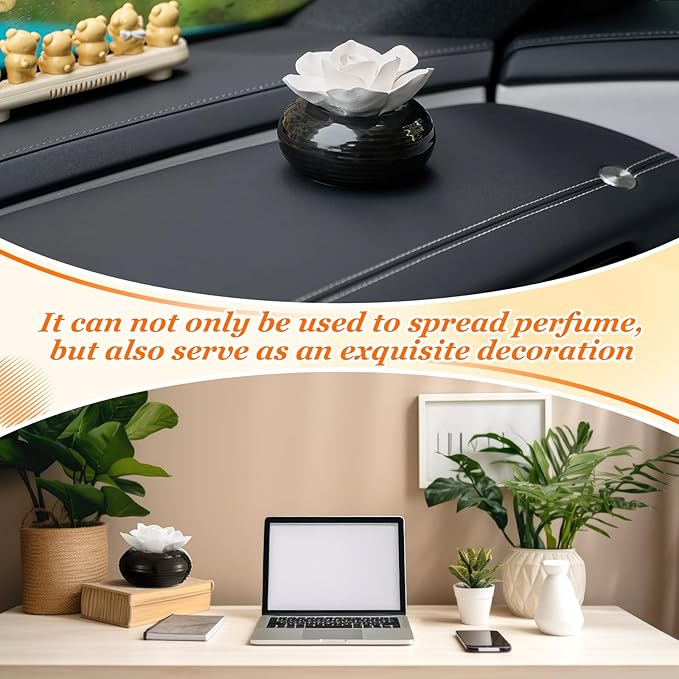 Honeydak 3 Pcs Reedless Ceramic Diffuser Set, Porcelain White Flower Aromatherapy Essential Oil Diffuser for Home Office Bathroom Tabletop Decor, Non-Electric, Valentines Day Gift (Camellia)