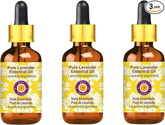 Deve Herbes Pure Lavender Essential Oil (Lavandula angustifolia) (Made in France) with Glass Dropper Steam Distilled (Pack of Three) 100ml X 3 (10 oz)
