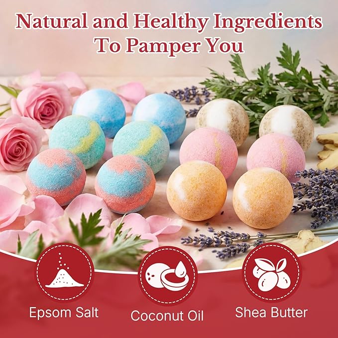 12-Pack Luxury Bath Bomb Gift Set for Men & Women,Aromatherapy Spa Set with Essential Oils,Perfect for Mother’s Day & Valentine’s Day Gifts,Relaxation & Self Care Bath Essentials