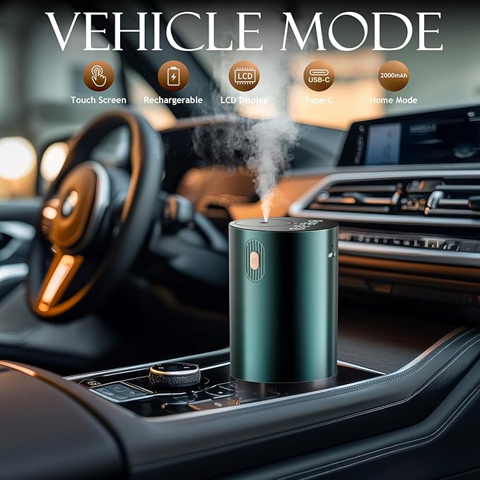 JUANANIUG Waterless Essential Oil Diffuser Portable: Rechargable Aromatherapy Diffuser for Car and Home - 4 Concentration Adjustments and Timers - Gifts for Valentine’s Day (Dark Green)