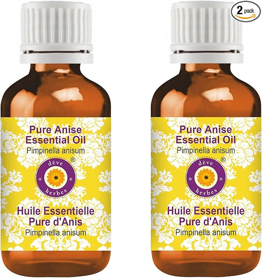 Deve Herbes Pure Anise Essential Oil (Pimpinella anisum) Steam Distilled (Pack of Two) 100ml X 2 (6.76 oz)
