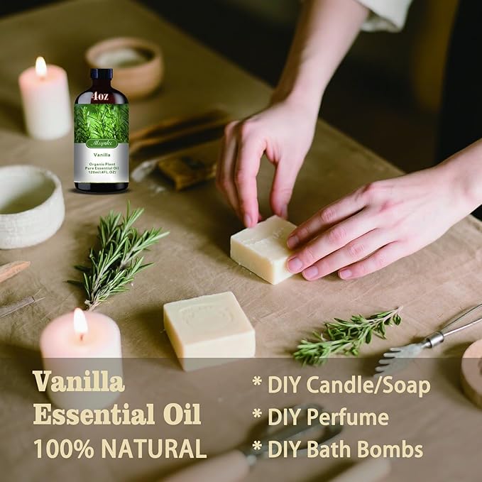 Vanilla Essential Oil – MLYNKL Vanilla Oils 4.33 fl oz for Diffusers, Humidifiers, Massage, DIY Candles, Soap, Cleaning, Home, Yoga, Office, Gifts - 130 ml
