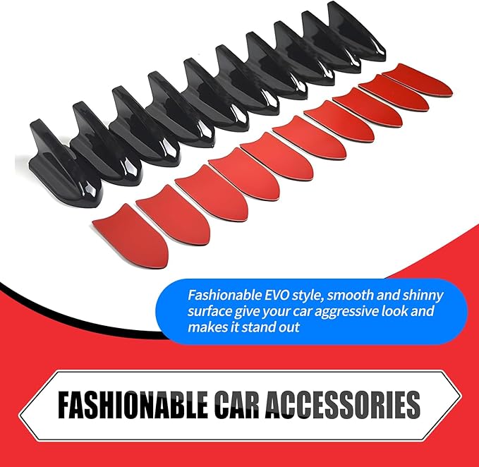 UGSHY 10 PCS Air Vortex Generator Diffuser, Self-Adhesive Diffuser Shark Fin Kit, 2 Inch Spoiler Roof Wing Pointed Set, Shark Fin Decoration Parts Universal Auto accessoriers for Cars (Black)