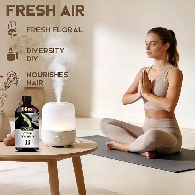 White Musk Essential Oil – MLYNKL White Musk Oils 16.33 fl oz for Diffusers, Humidifiers, Massage, DIY Candles, Soap, Cleaning, Home, Yoga, Office, Gifts - 490 ml