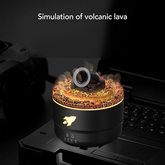 Volcano Humidifier, 200mL Low Noise RGB Light Ultrasonic Oil Diffuser with Auto Shut Off Turret Design Volcano Diffuser Humidifier with Timer Mode for Home Bedroom Office