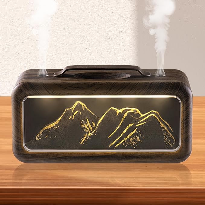 600ML Dual Mist Spray Snow Mountain Essential Oil Diffuser with 3 Modes Night Light USB Desktop Humidifier for Bedroom Home Office