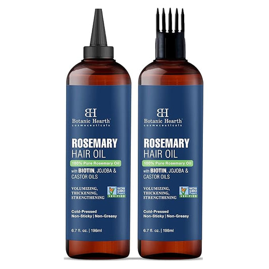 Botanic Hearth Hair Oil for Hair Growth | Rosemary Oil for Hair Growth with Biotin, Castor & Jojoba | Hair Relaxers & Dry Scalp Treatment | Color Safe | All Hair Types | Set of 2 (6.7 Fl Oz)