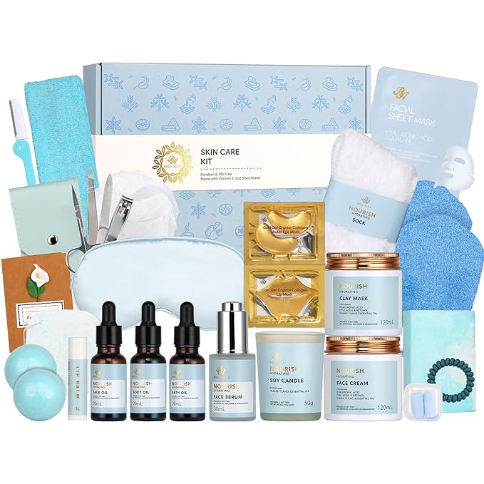 30pcs Mother's Day Gifts, Spa Gift Basket Set, Ylang Facial Skin Care Set for Men & Women, Face Cream, Serum, Shower Accessories, Clay Mask, Bath & Body Gift Set, Birthday, Christmas, Anniversary, Mom