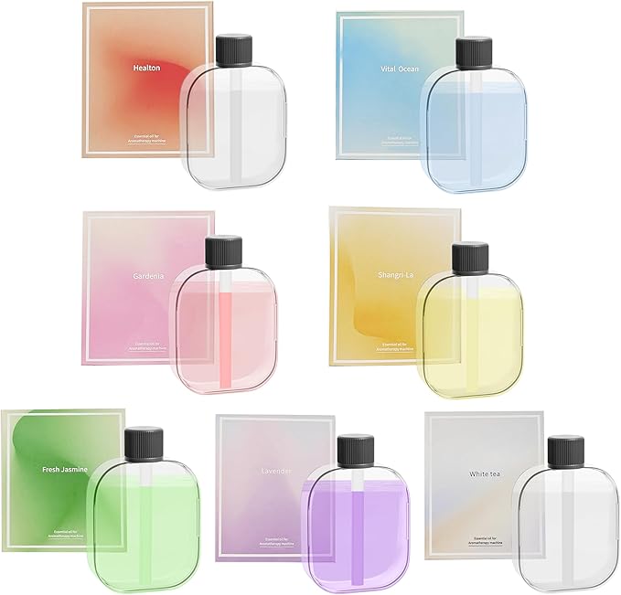 Essential Oil Diffuser for Home Small Waterless Aroma Diffuser for Office, Hotel & Car, Battery Operated Portable Mini Scent Diffuser Machine (7pcs Refill, Essential Oil Set)