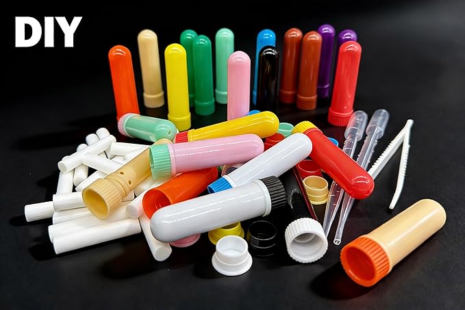 Nasal Inhaler Tubes - Kit Contains: 24 Empty Nasal Inhaler Tubes (with Wicks) 12 Extra Wicks,36 Writable Stickers, 2 Mini Droppers and 1 Tweezers
