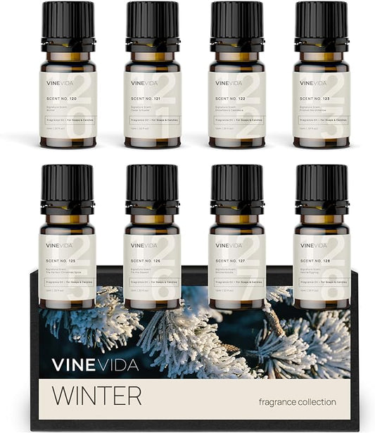 VINEVIDA [Set of 8] Winter Scents for Candle Making, Made in USA Candle Fragrance Oil, Soap Making Essential Oils, Diffuser Oil Scents