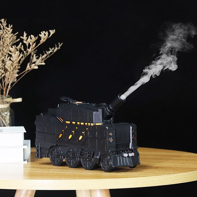 300ml Train Humidifier Aroma Diffuser Christmas Essential Oil Diffuser Vintage steam Dual Mist Modes Cool Mist Air Desktop(Black)