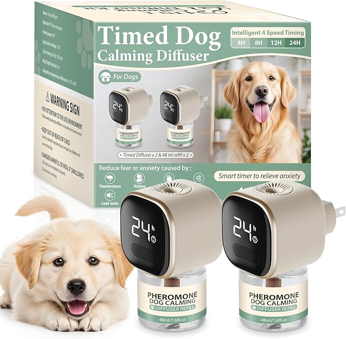 SHANDR Calming Pheromones Dog Diffuser 4 in 1 Appeasing Relaxing Diffuser with Timing Function Pet Kit Anxiety Relief Reduce Aggression Barking Fighting Stress