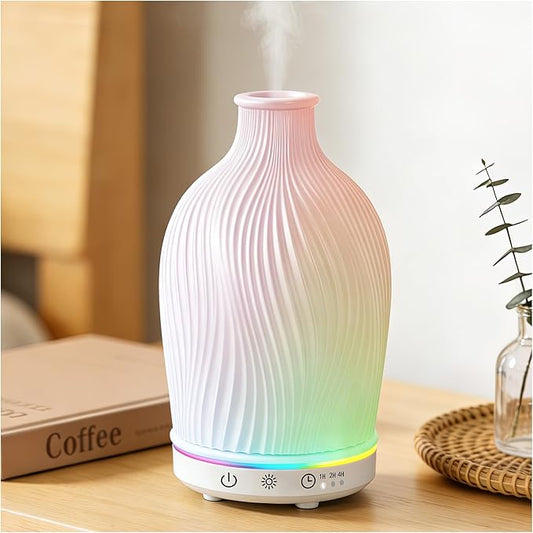 Essential Oil Diffuser 150ml,Resin Diffuser Ultrasonic Aromatherapy Humidifier with 1/2/4H Timer, 7 Color Lights, Auto Shut-Off, Whisper-Quiet for Home Bedroom Office (White)