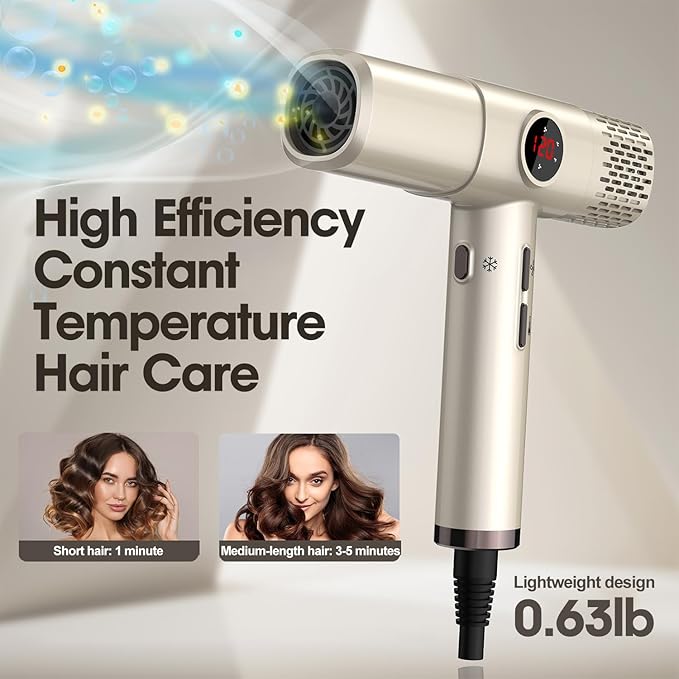 Ionic Hair Dryer with Diffuser - 1800W High-Speed Blow Dryer, Innovative Led Display Temperature Control Blow Dryer, Low Noise, Lightweight, Suitable for Travel, Home Salon