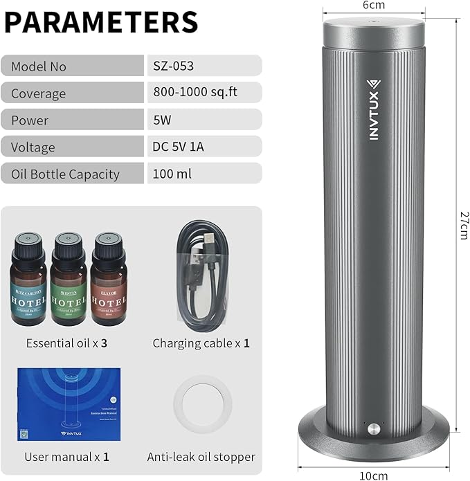 Waterless Essential Oil Diffuser Corded Diffuser with Hotel Collection Diffuser Oil, Scent Diffuser Starter Kit Cold Air Diffuser Oil Machine 1000 Sq Ft Coverage for Home Office Lobby Hotel