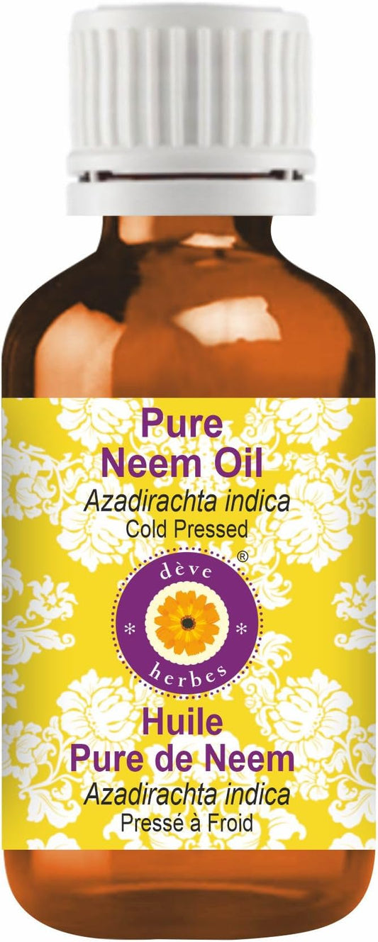 Deve Herbes Neem Oil (Azadirachta Indica) | Cold Pressed | Pure | Natural | Undiluted | For Diluting Essential oils | For Hair, Skin & Massage | Non-Sticky| Lightweight| Men & Women | 50ml (1.69 oz)