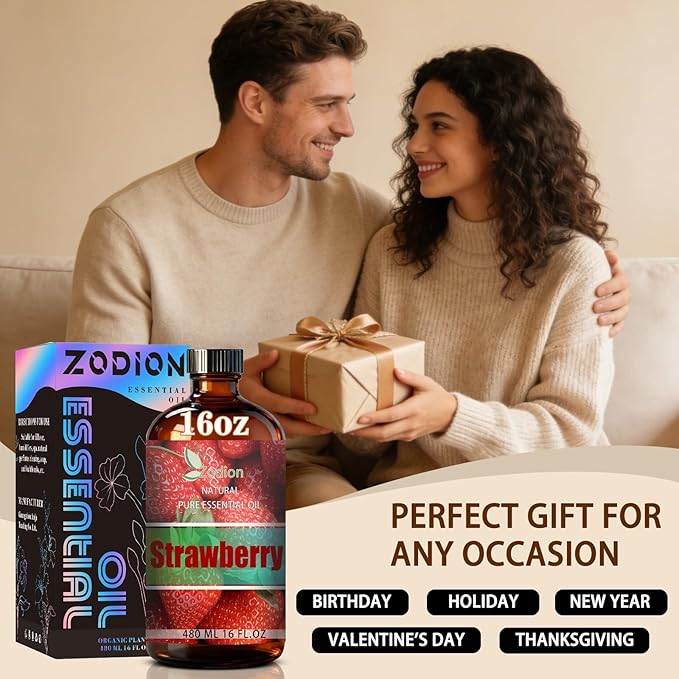 Strawberry Essential Oil, 16 fl oz (480ml) - ZODION Strawberry Fragrance Oil for Diffuser, Massage, Humidifier, DIY Candle, Soap Making, Home, Bath, Yoga