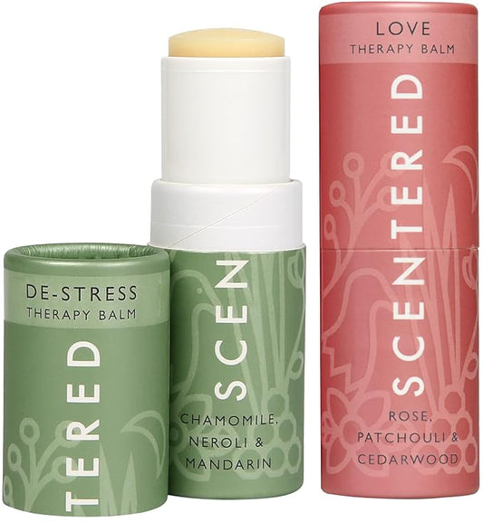 Scentered Aromatherapy Balm Sticks for Stress-Relief & Emotional Balance - Roll On Essential Oil Blends of Rose & Chamomile - Gifts for Valentines Day for Her - De-Stress & Love