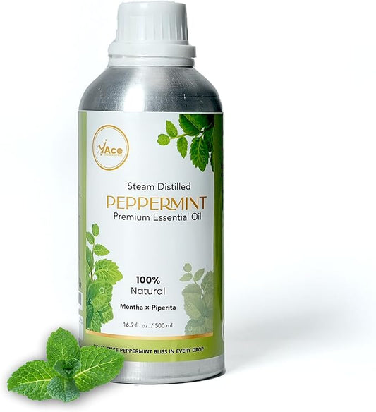 MyAce Peppermint Essential Oil – 100% Pure & Natural, Steam-Distilled Oil for Diffuser, Aromatherapy, Skin Care, Hair, DIY Projects & Home Fragrance - 16 fl oz