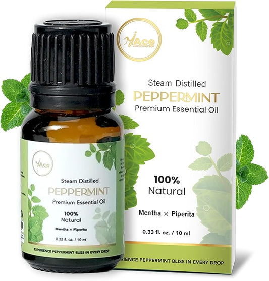 MyAce Peppermint Essential Oil 0.33 fl oz – 100% Pure & Steam Distilled Mentha Piperita – Undiluted, Natural Aromatherapy Oil for Diffuser, DIY Blends, Hair & Skin Care