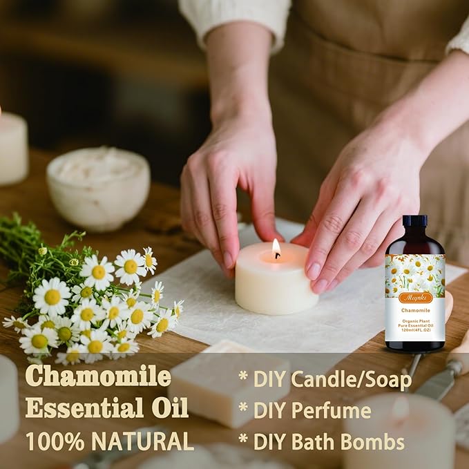 Chamomile Essential Oil – MLYNKL Chamomile Oils 4.33 fl oz for Diffusers, Humidifiers, Massage, DIY Candles, Soap, Cleaning, Home, Yoga, Office, Gifts - 130 ml