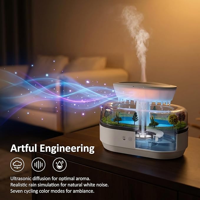 Raindrop 250ML Essential Oil Diffuser Aromatherapy Humidifier - Large Opening Tank, Natural White Noise, Colorful Lights, Fine Atomization, Quiet Operation for Bedroom/Living Room/Office