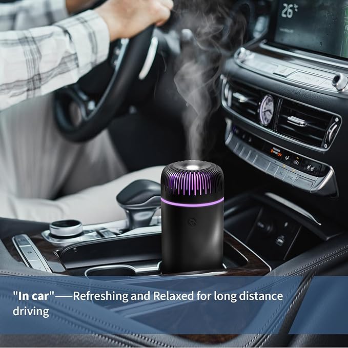 Car Humidifier Aromatherapy Essential Oil Diffuser USB Mist Mini Portable for Home Office Bedroom, 100ML, Black