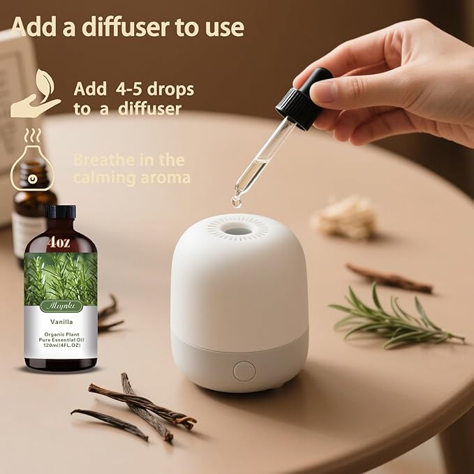 Vanilla Essential Oil – MLYNKL Vanilla Oils 4.33 fl oz for Diffusers, Humidifiers, Massage, DIY Candles, Soap, Cleaning, Home, Yoga, Office, Gifts - 130 ml