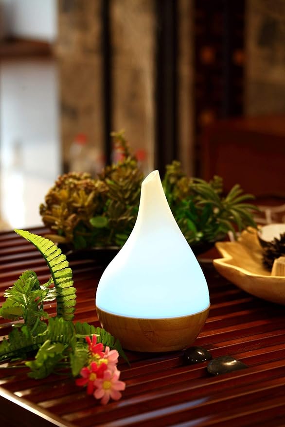 EcoGecko Essential Oil Diffuser Aromatherapy Oil Diffuser Solid Wood Bamboo Wood with Glass Top, Ultrasonic Cool Mist Oil Diffuser with Soft Color Changing Lights, Waterless Auto Shut-Off