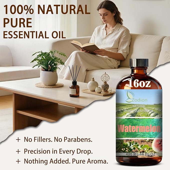 Watermelon Essential Oil, 16 fl oz (480ml) - ZODION Watermelon Fragrance Oil for Diffuser, Massage, Humidifier, DIY Candle, Soap Making, Home, Bath, Yoga