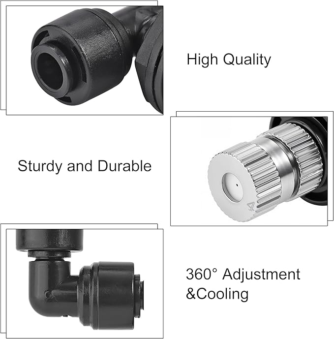 CozyCabin 2Pcs Double Reptile Mister Nozzles, 1/4'' Reptile Misting Spray Nozzle 360 Degree Adjustable Detachable Nozzle - Fine Mist Fogger for Terrarium, Aquarium Rainforest