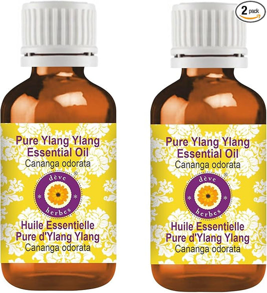 Deve Herbes Pure Ylang Ylang Essential Oil (Cananga odorata) Steam Distilled (Pack of Two) 100ml X 2 (6.76 oz)